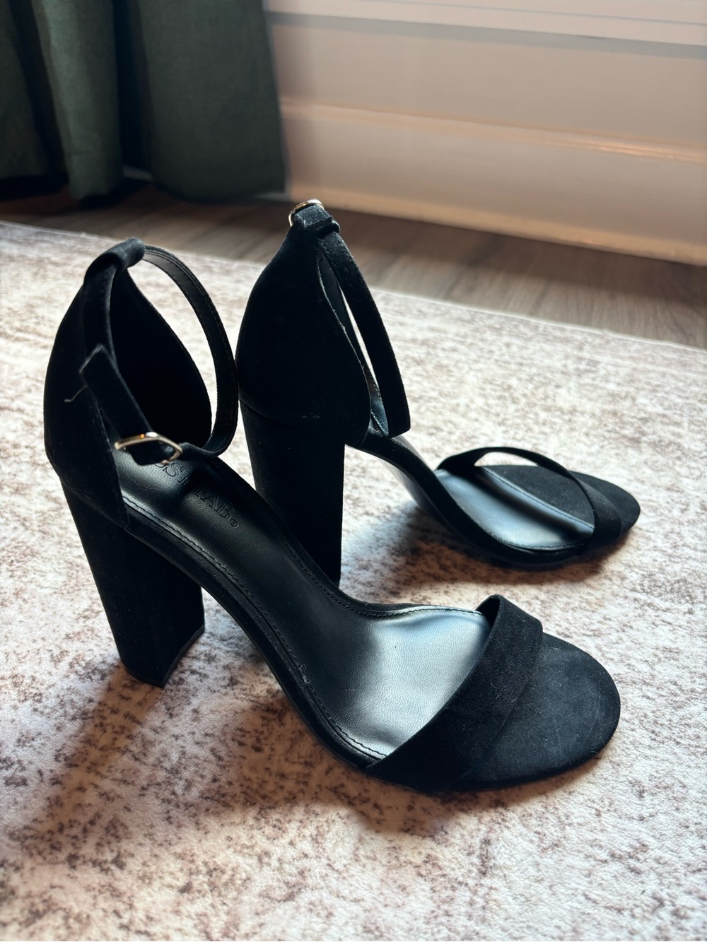 JustFab Black Suede Block Heel Ankle-Strap Sandals